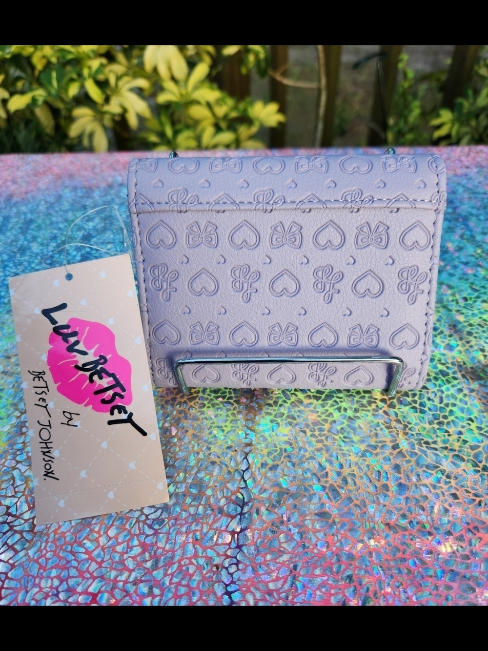 Lavender Embossed Heart Compact Wallet By Betsey Johnson - Picture 2 of 7